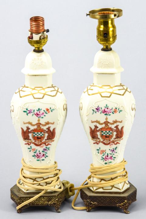 Pair Antique Sampson Armorial Porcelain Lamps (1 of 9)