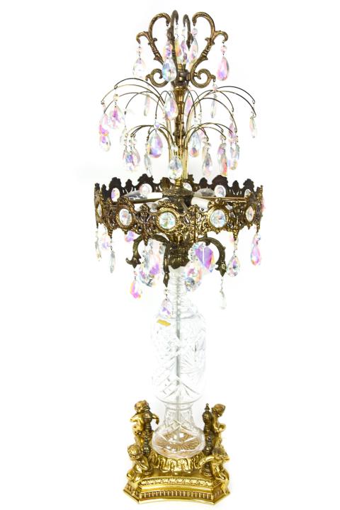 Palace Size Lead Crystal & Ormolu Waterfall Lamp (1 of 10)