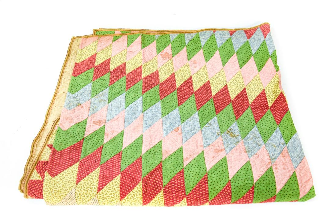 Antique Hand Made Geometric Patterned Quilt (1 of 9)