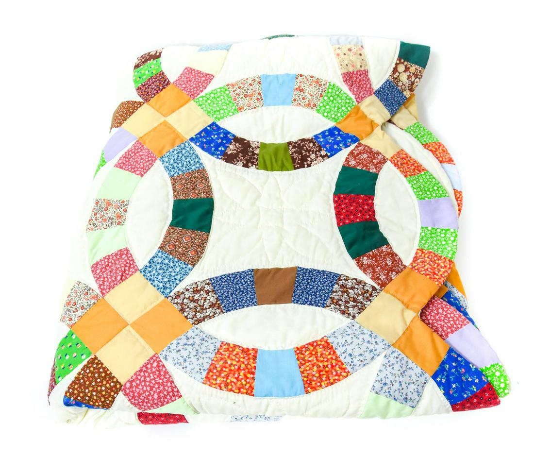 Antique Hand Made Double Wedding Ring Quilt (1 of 8)