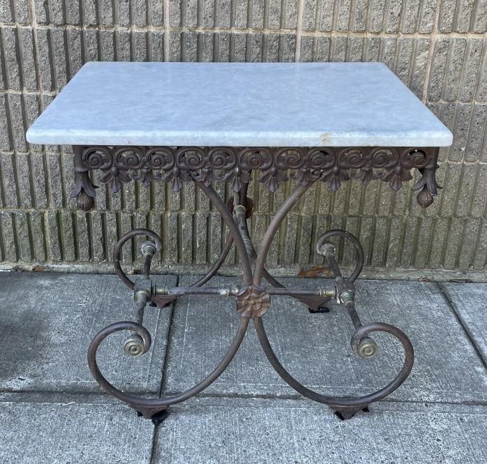 Antique French Wrought Iron Baker's Table w Marble (1 of 7)