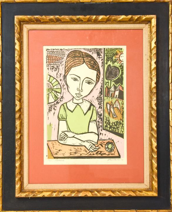 Irving Amen Woodblock Print "Reverie" (1 of 8)