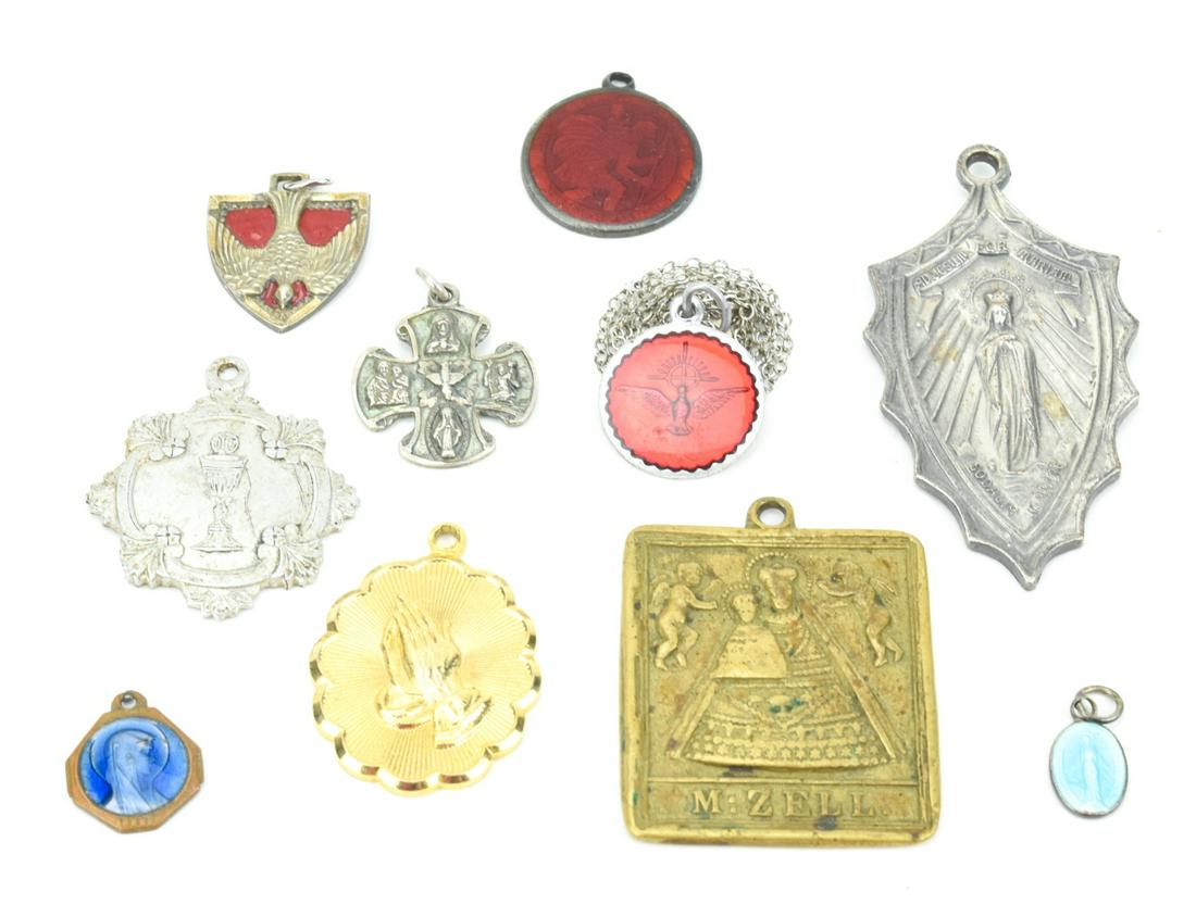 Antique Enamel & Metal Religious Medals Pendants (1 of 8)