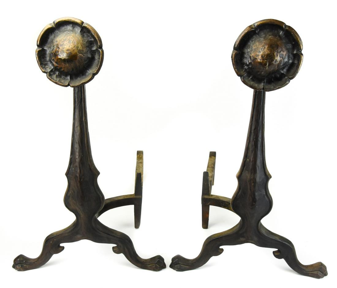 Antique Cast Iron Art Nouveau Fireplace Andirons (1 of 6)