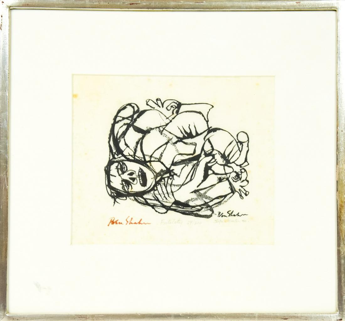 Framed Ben Shahn "Futility" Woodblock: Framed Ben Shahn "Futility" Woodblock. Stefan Martin is engraver, pencil signature. Ben Shahn signed in bottom left, Lithuanian-born American artist (1898-1969). Piece measures 8 inches high x 6.5 inc