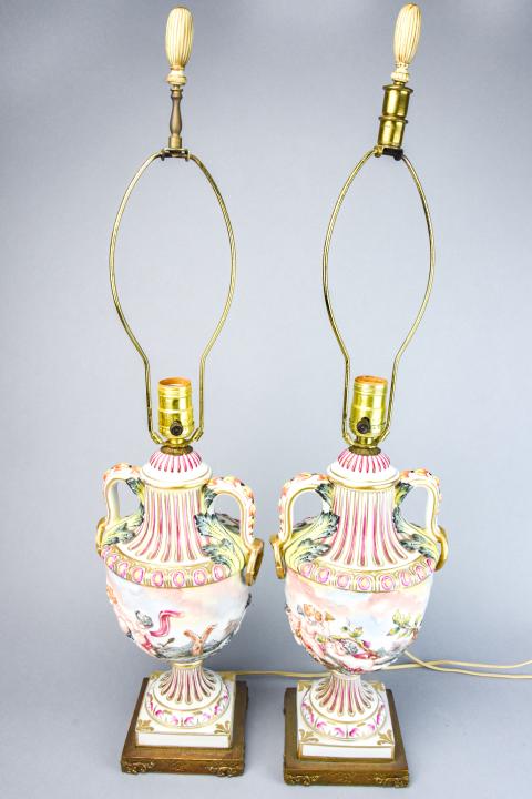 Pair Capodimonte Converted Urn Form Table Lamps (1 of 6)