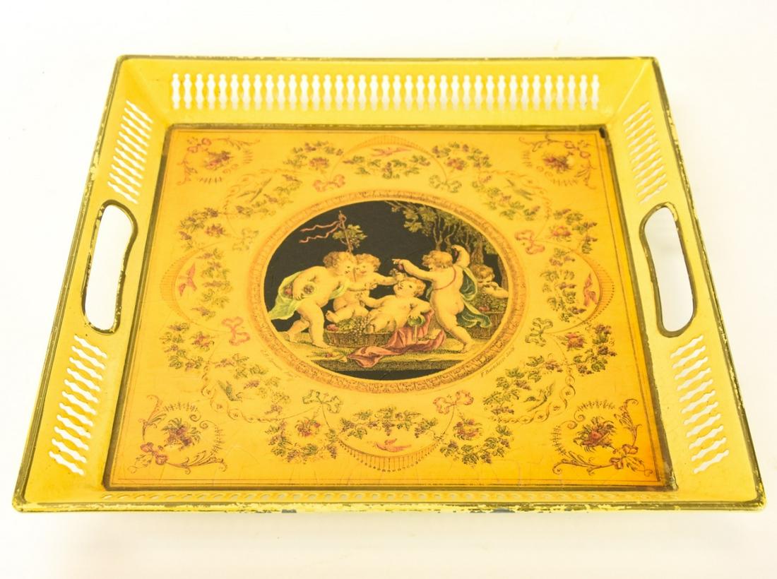 Square Tole Metal Tray w Cherub Design Motif (1 of 8)