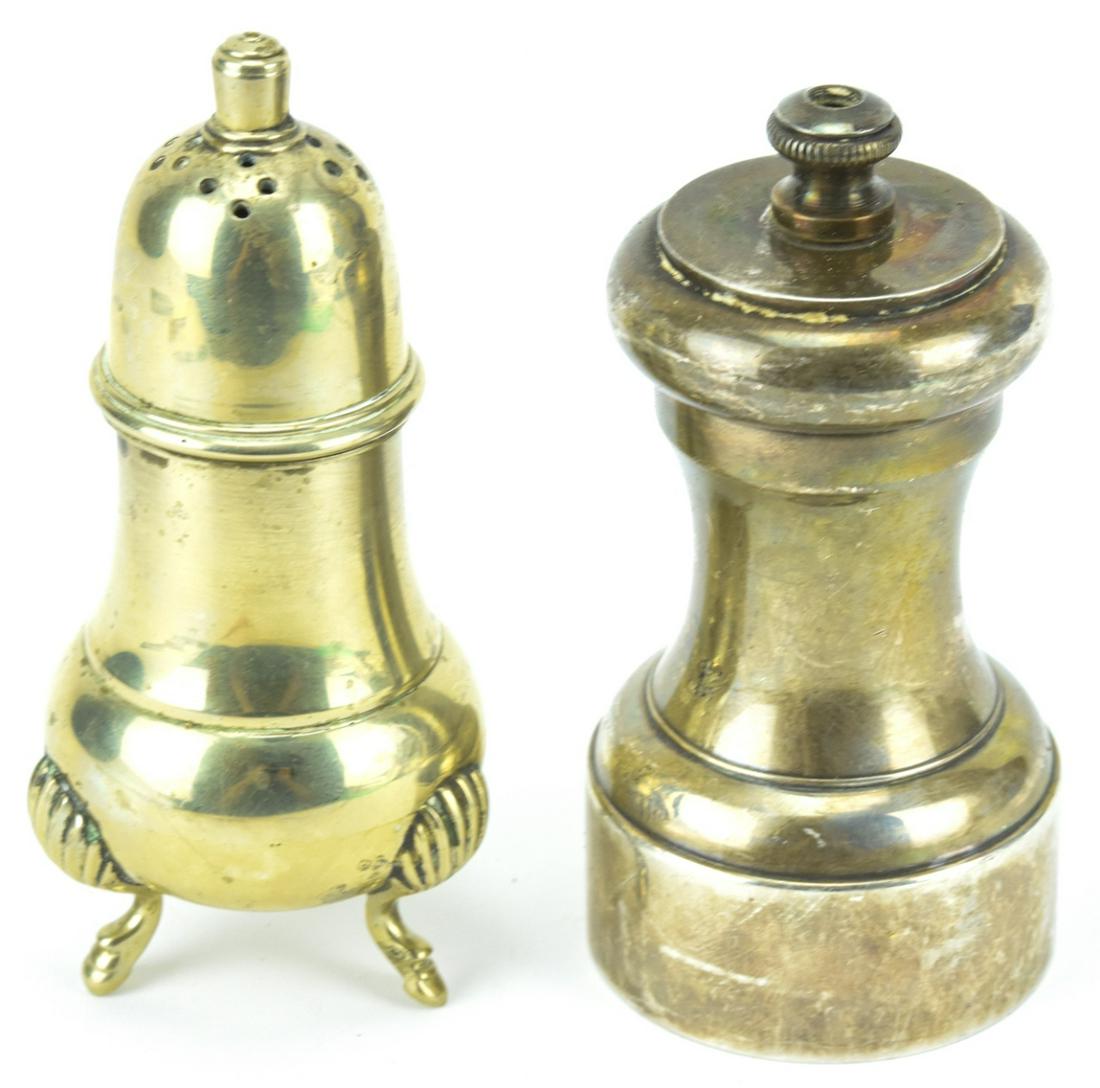 Antique English Pepper Grinder & Salt Shaker: Antique English Pepper Grinder & Salt Shaker. Grinder measures 3.5 inches in height.