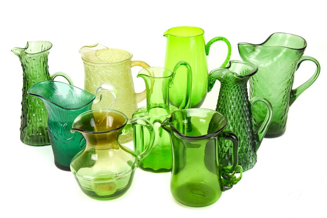 Antique Green Tone Pressed and Blown Glass Vessels (1 of 7)
