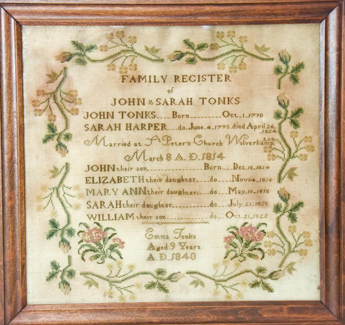 Antique 19th C Family Register Needlepoint Sampler Apr 07, 2022