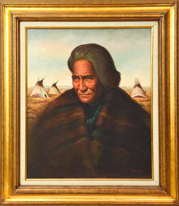Kenneth Su Oil on Canvas Portrait Native American (1 of 7)