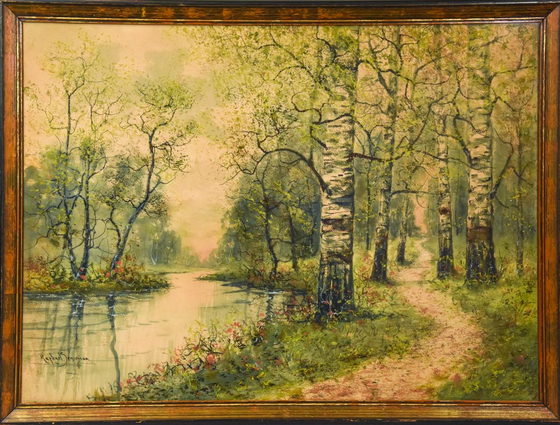 Raphael Senseman Gouache Painting of Riverscape (1 of 8)