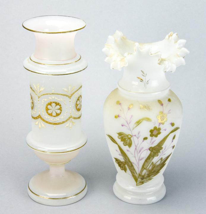 2 Antique Bristol Satin Glass Hand Painted Vases (1 of 11)
