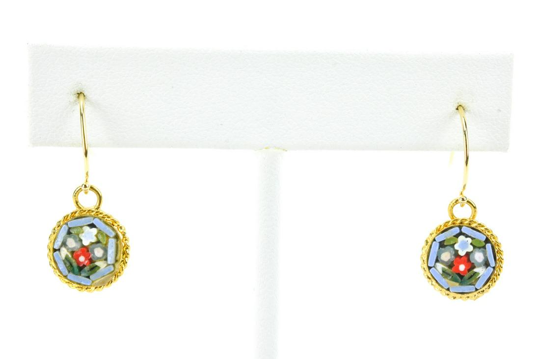 Pair of 14kt Yellow Gold & Micro Mosaic Earrings (1 of 6)