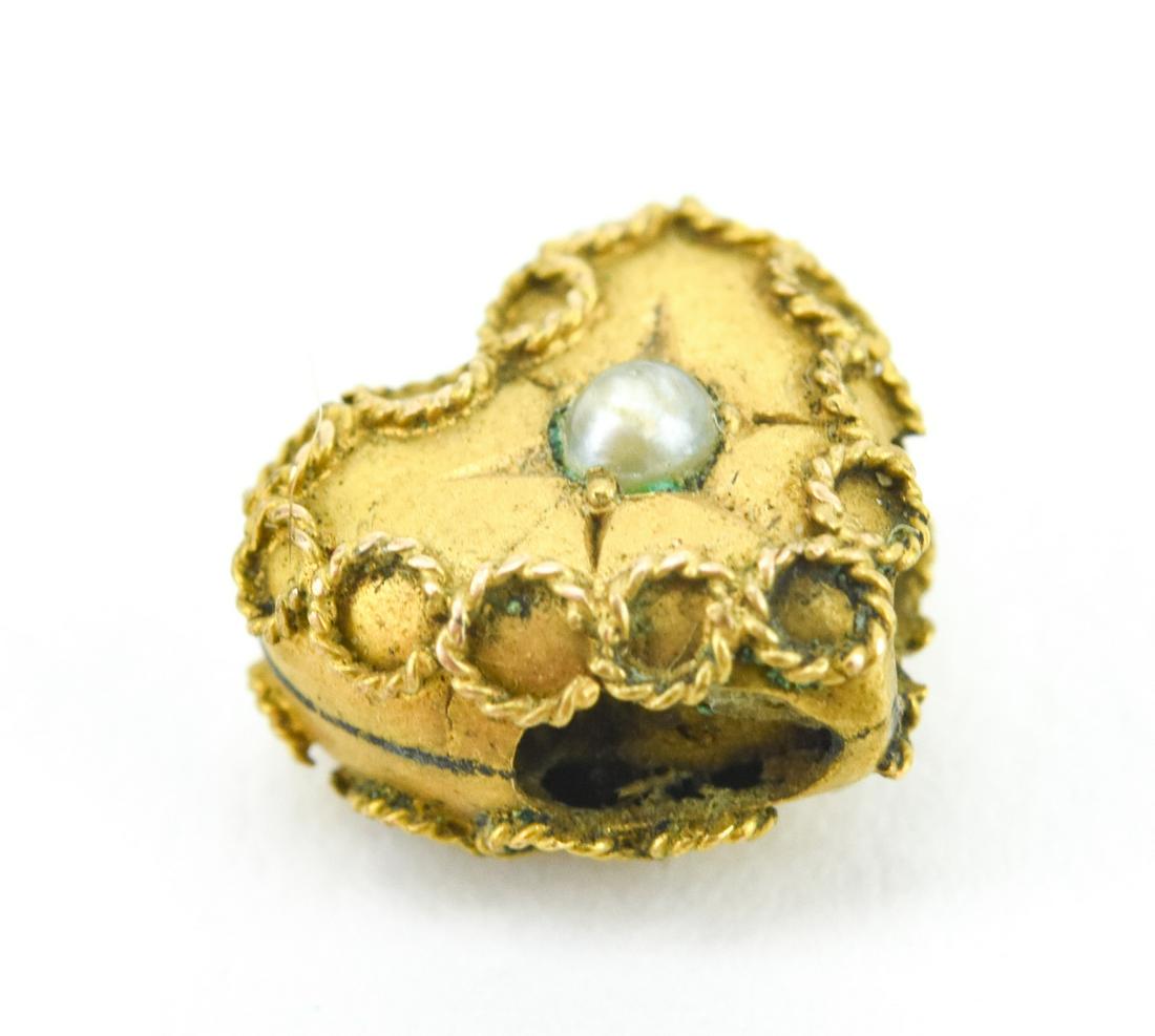 Antique 19th C Gold Filled & Pearl Heart Slide: Antique 19th C Gold Filled & Pearl Heart Slide Charm Pendant. Measures just over .25 of an inch in length.