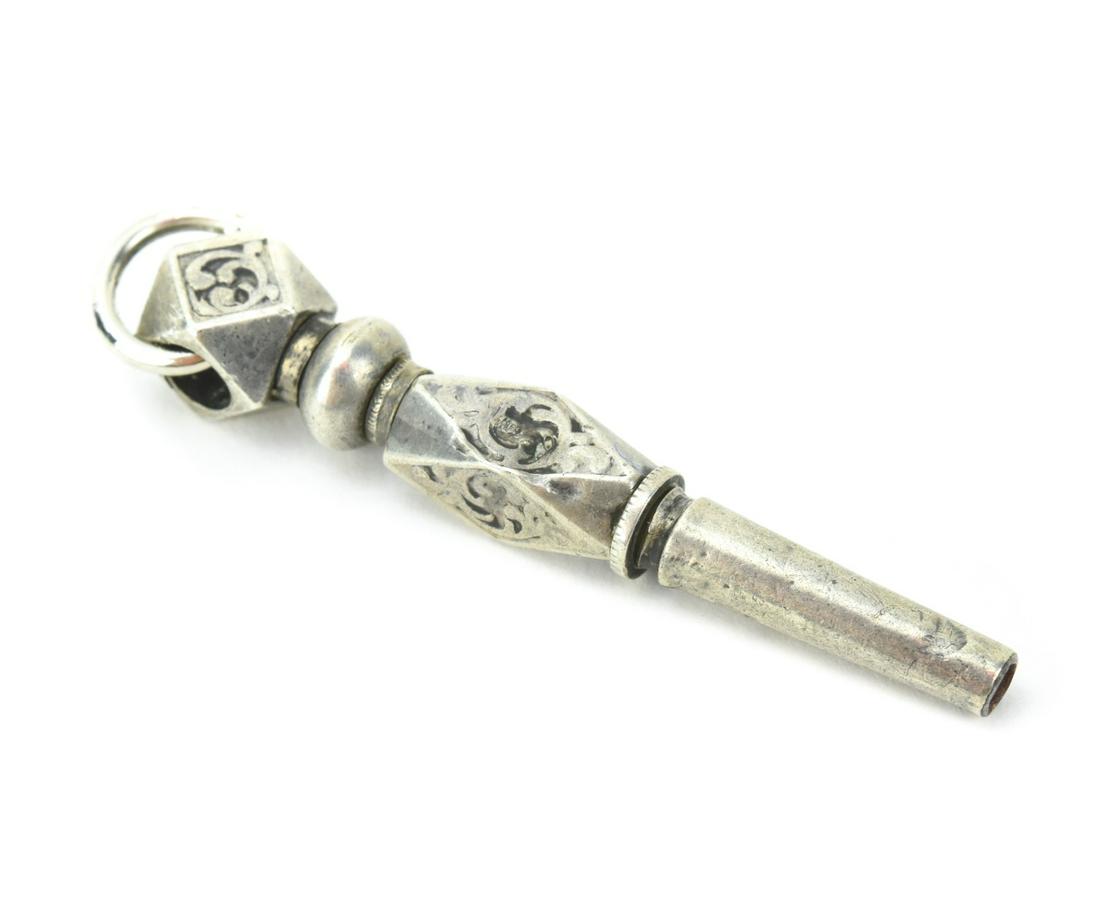 Antique Georgian Sterling Silver Watch Key Fob: Antique Georgian Sterling Silver Pocket Watch Key Fob. Replaced bail. Measures 1.75 inches in length.