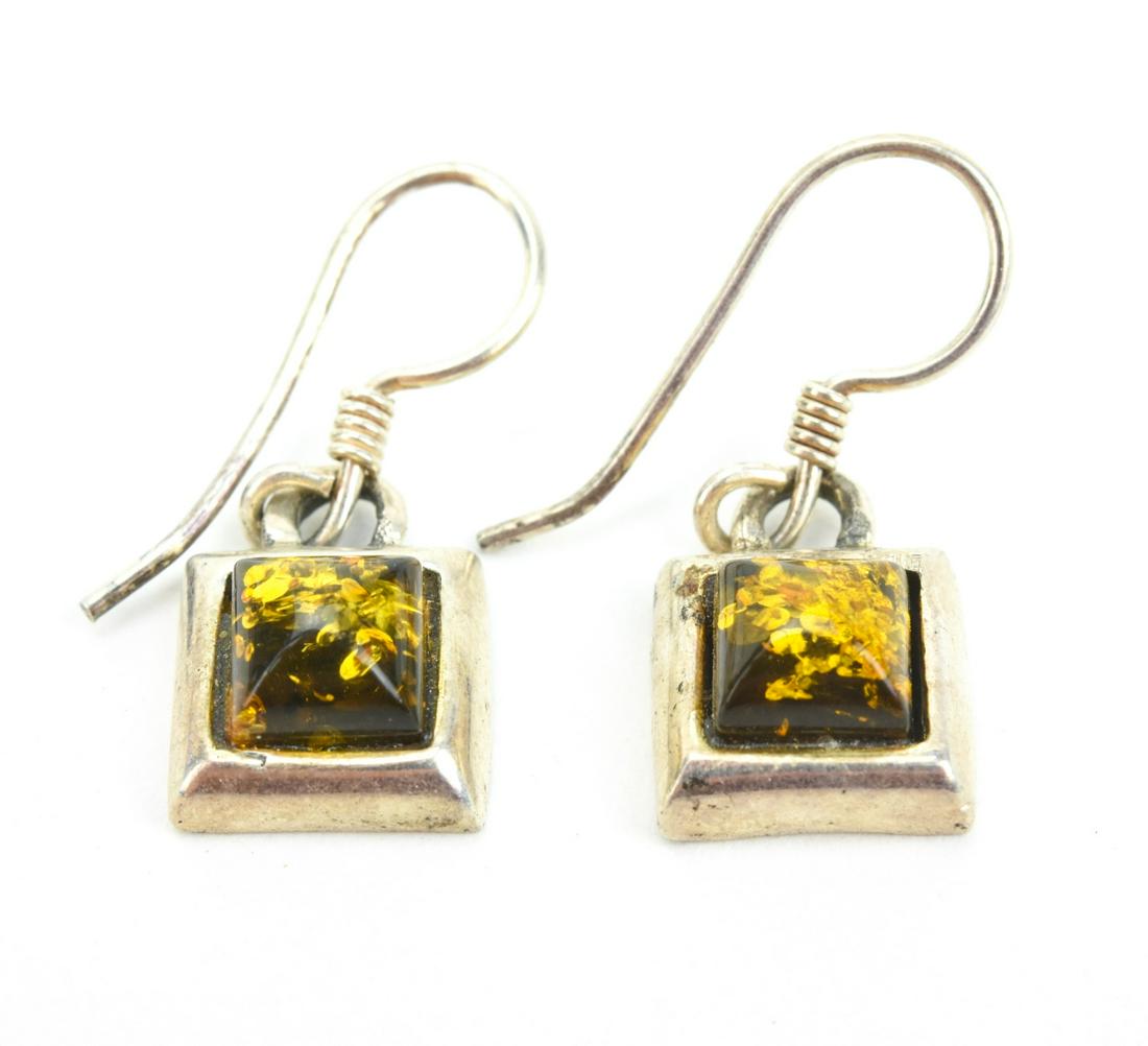Pair of Sterling Silver & Amber Cabochon Earrings (1 of 6)