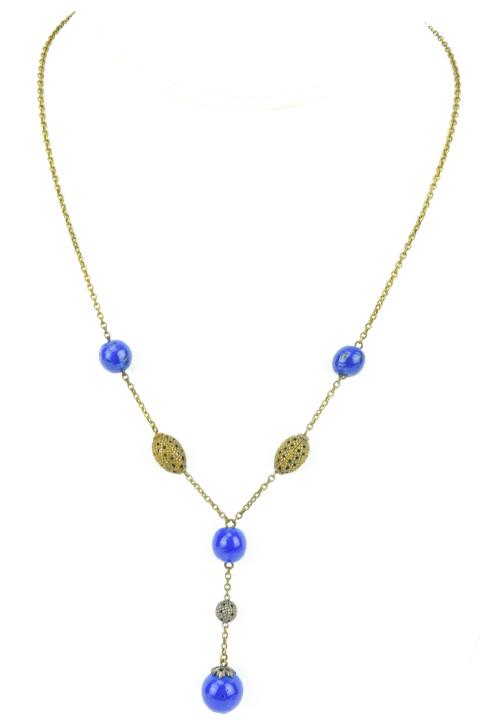 Antique C 1920s Czech Style Lapis Glass Necklace: Antique C 1920s Art Deco Czech Style Lapis Glass Necklace. Measures 18 inches in length plus the drop pendant.