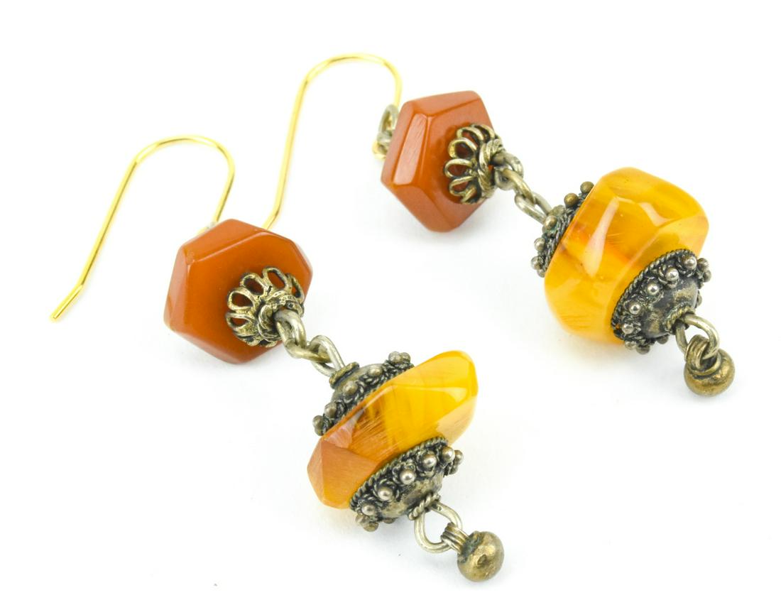 Pair of Amber Bead Etruscan Revival Style Earrings (1 of 6)