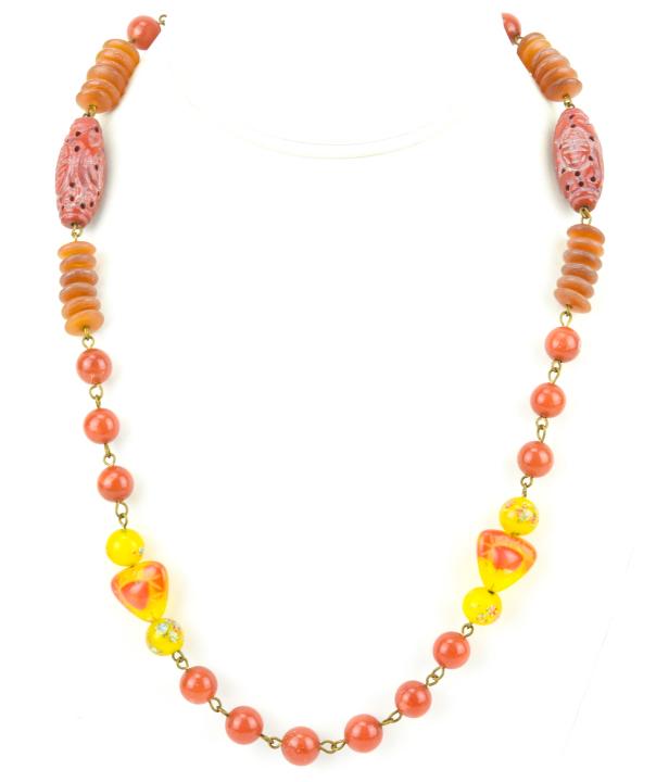 Vintage Art Glass, Jasper & Amber Bead Necklace (1 of 8)