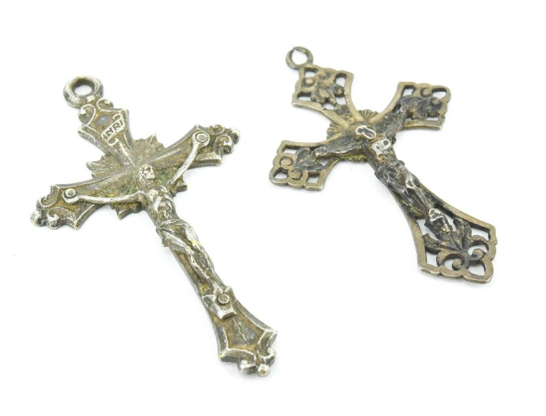 Two Antique Sterling Silver Crucifix Cross Pendant (1 of 6)