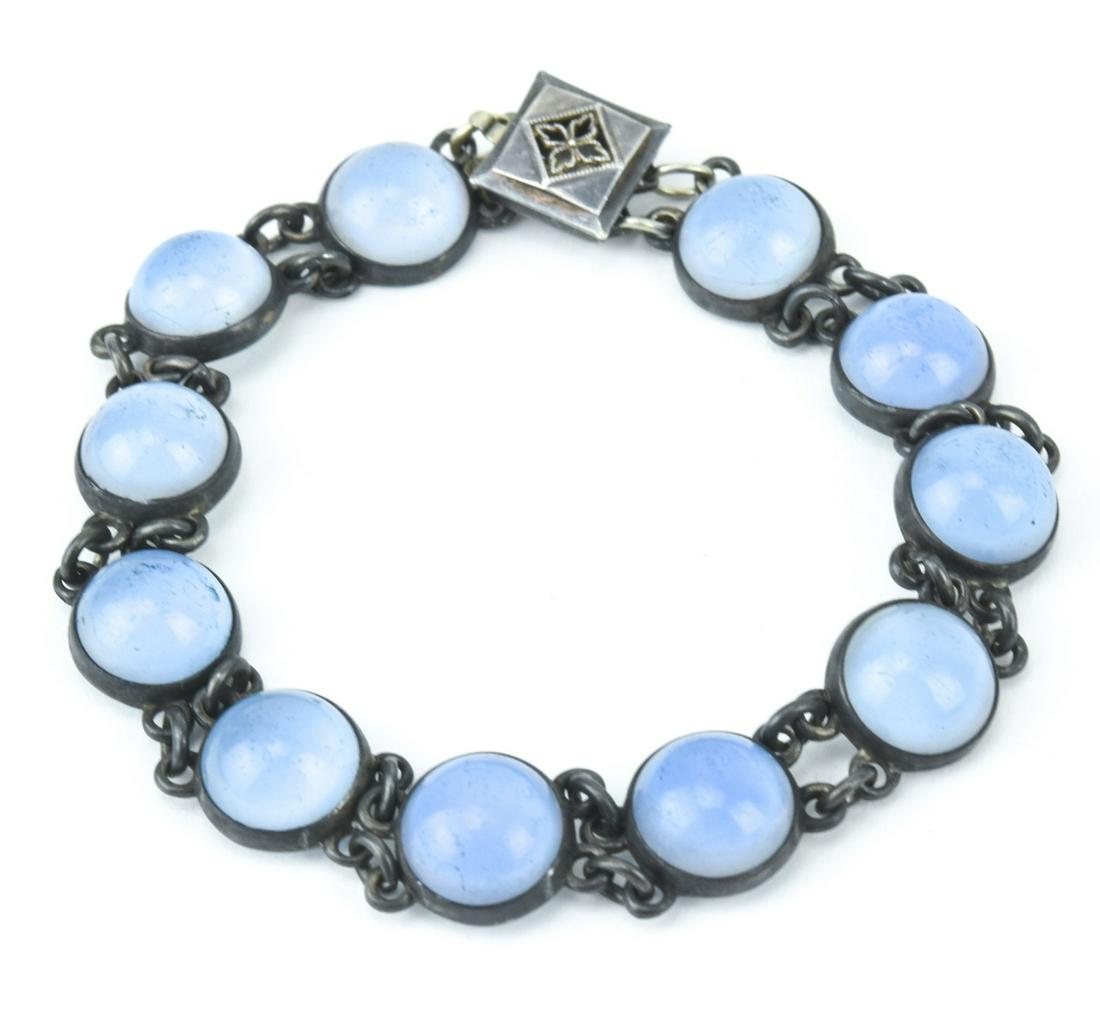 Antique Sterling & Moonstone Glass Bracelet (1 of 7)