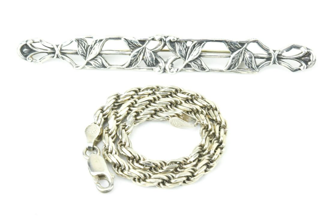 Italian Sterling Rope Bracelet & Bar Brooch (1 of 8)