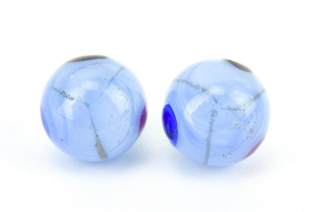 Pair of Antique Art Glass Pendant Charm Fobs: Pair of Antique Art Glass Pendant Charm Fobs. Blown glass. Each measures approximately 6mm in diameter plus the bail.