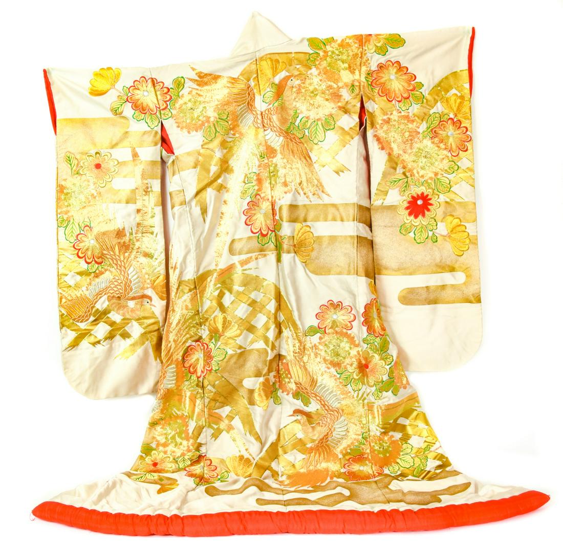 Silk Ceremonial Kimono Featuring Golden Cranes (1 of 11)