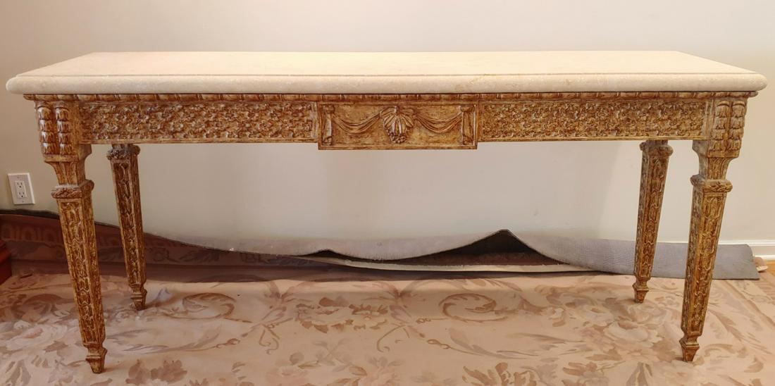 Louis XVI Style Giltwood Marble Top Console Table (1 of 4)