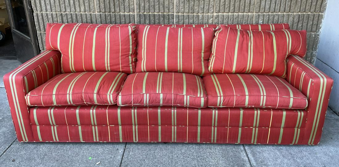 Custom Upholstered Striped Linen Sofa (1 of 4)
