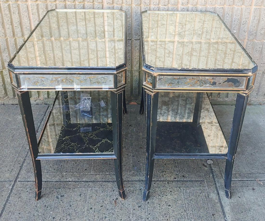 Pair Hollywood Regency Style Mirrored Side Tables (1 of 8)