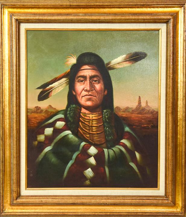 Kenneth Su Oil on Canvas Portrait Native American (1 of 7)