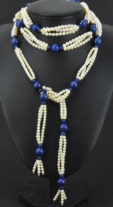 Antique Art Deco Pearl & Lapis Lariat Necklace (1 of 7)