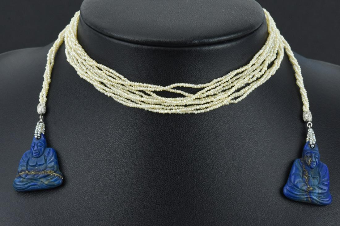 1920s Chinese Art Deco 14kt Pearl Lapis Necklace (1 of 10)