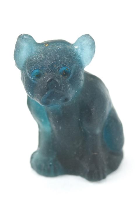 Antique 1920s Art Deco Czech Glass Bull Dog: Antique 1920s Art Deco Czech Glass Bull Dog. Frosted amethyst tone art glass. Measures 1 inch in height.