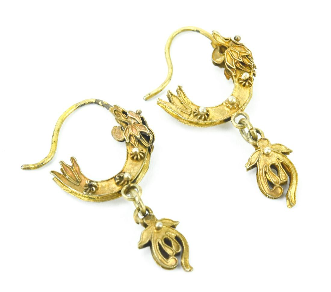 Antique Chinese Gilt Silver Earrings w Dragons (1 of 5)