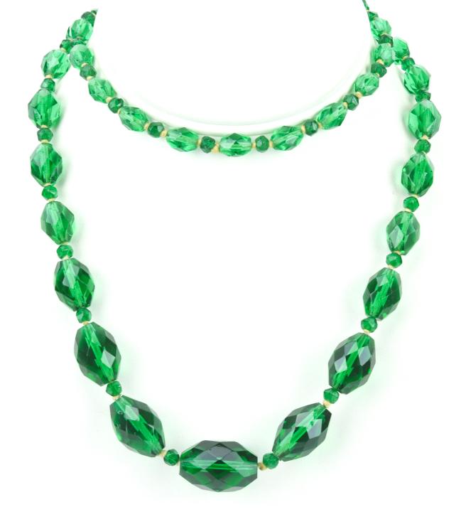 Antique Art Deco Faceted Emerald Glass Necklace (1 of 7)