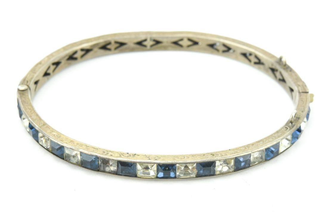 Antique Art Deco Silver Sapphire Paste Bracelet (1 of 8)