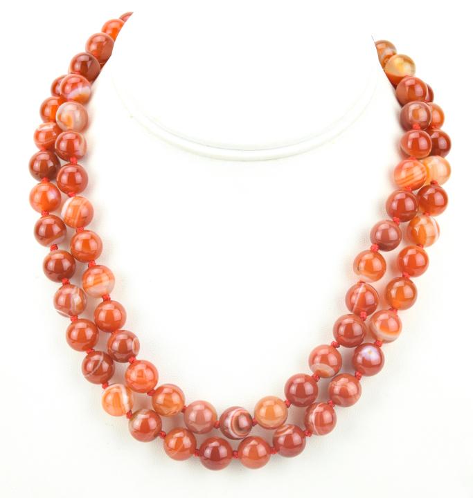 Pair of Hand Knotted Necklace w Banded Agate Beads (1 of 6)