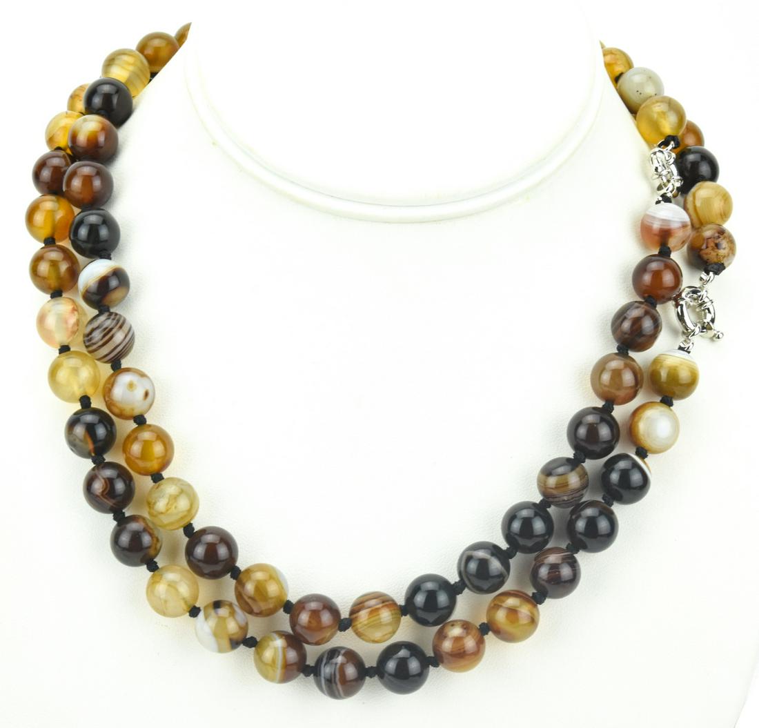 Pair of Black & White Banded Agate Bead Necklaces (1 of 6)