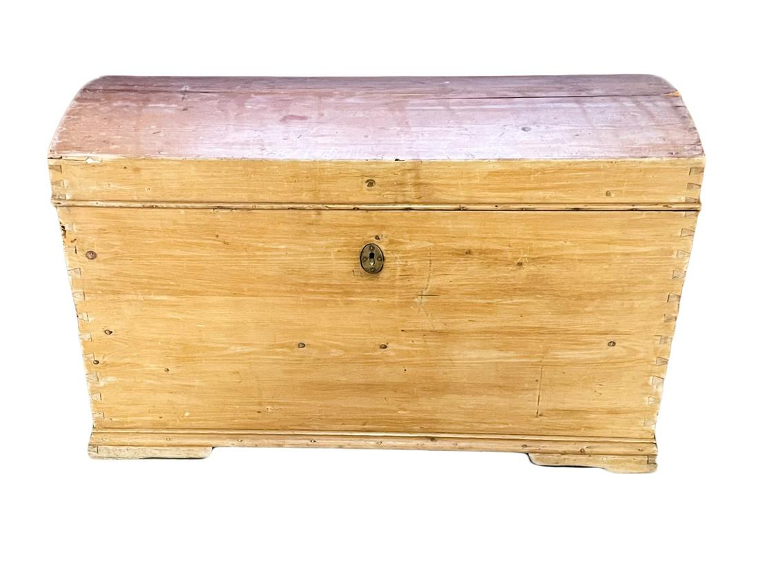Antique 19th C Pine Wood Domed Top Trunk (1 of 11)