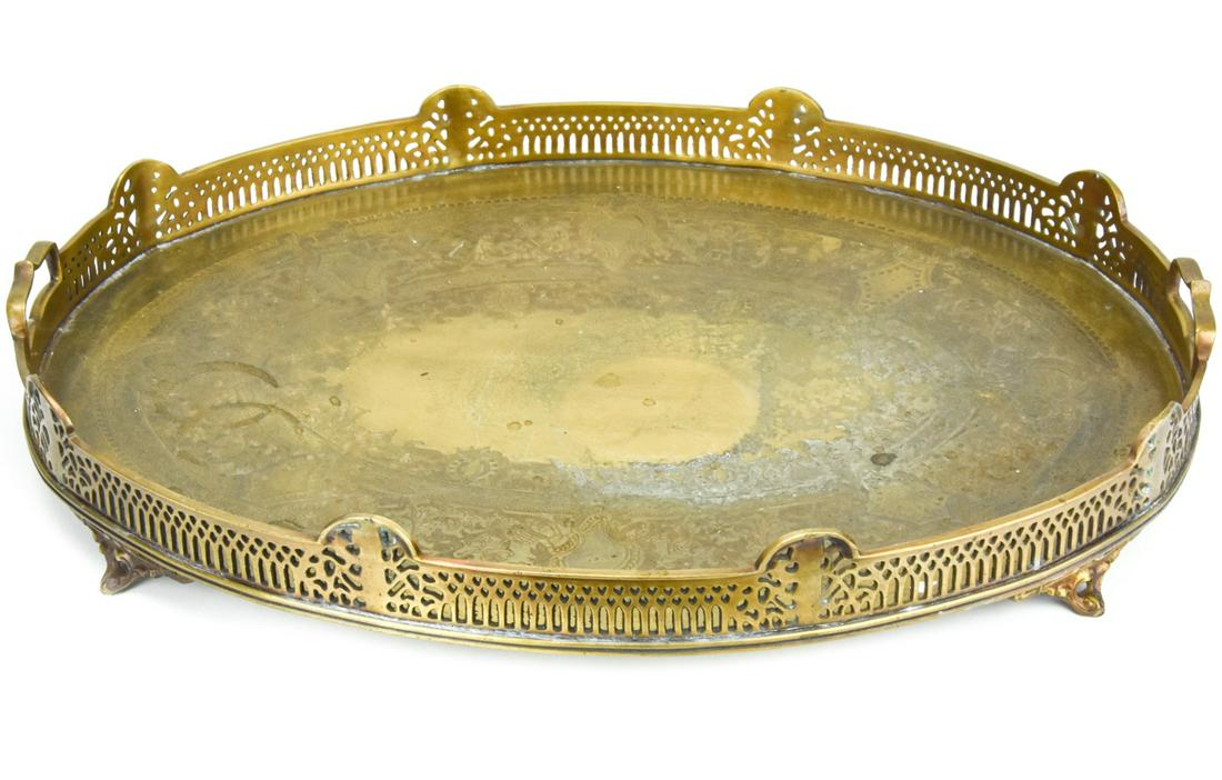 Large Scale Bronze Plateau Serving Tray w Gallery (1 of 9)
