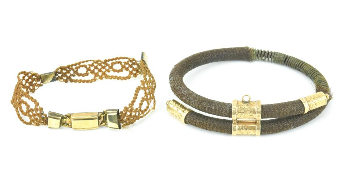 Two Antique 19th C 10KT Gold & Hair Bracelets (1 of 8)