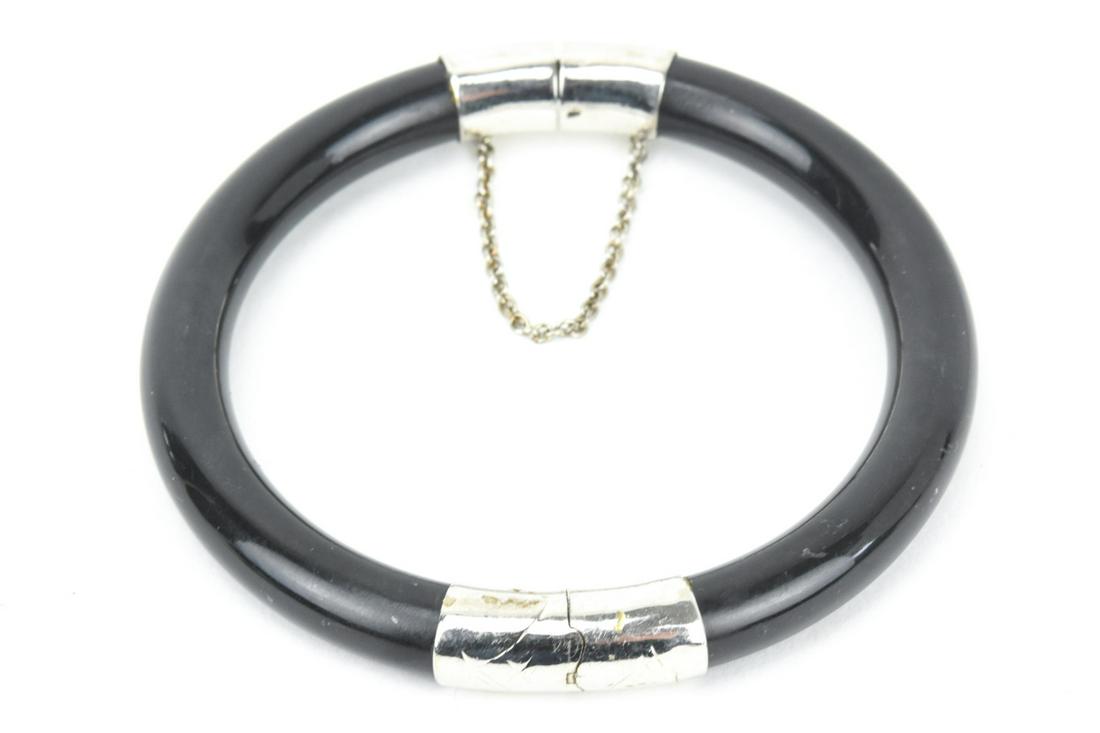 Carved Black Onyx Hinged Bangle Bracelet (1 of 6)