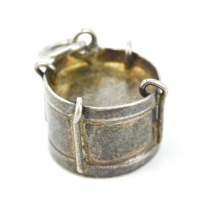 Antique Sterling Silver Drum form Charm / Pendant: Antique Sterling Silver Drum form Charm / Pendant. Measures .75 of an inch with the bail.