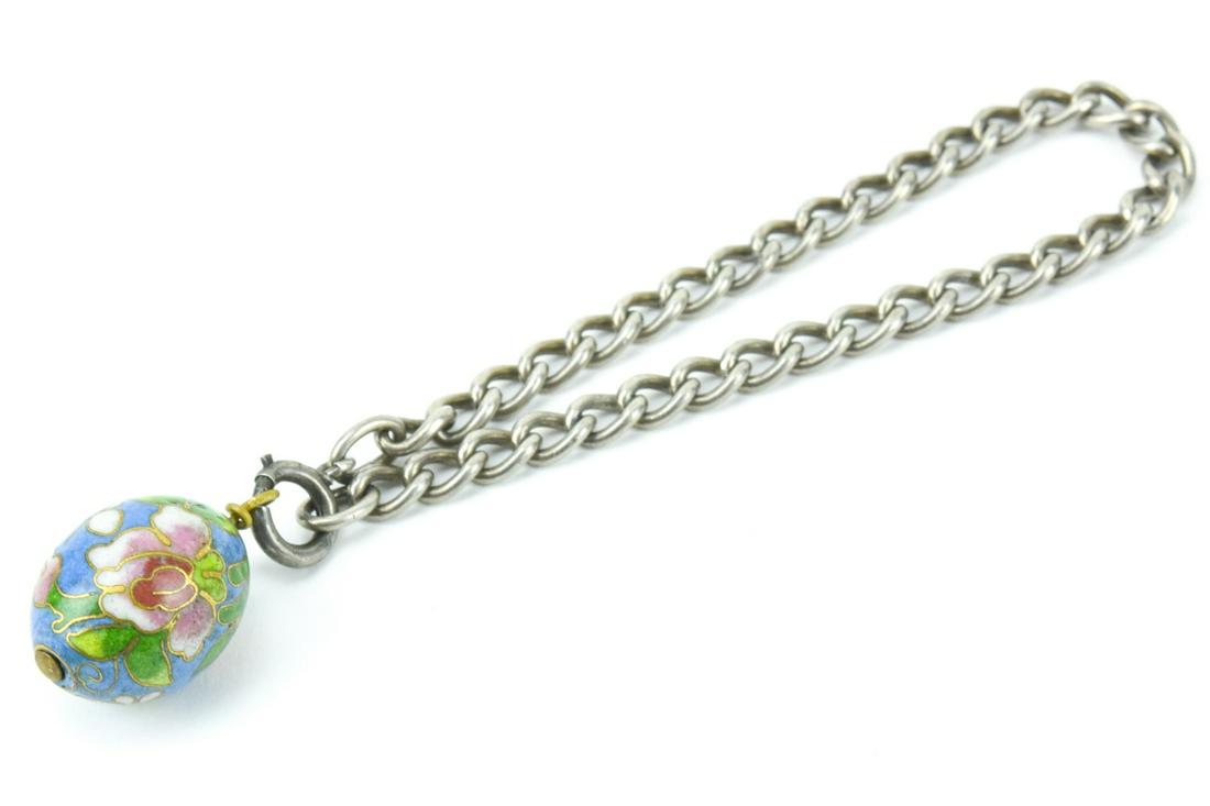 Antique Sterling Charm Bracelet w Enamel Egg Charm (1 of 8)