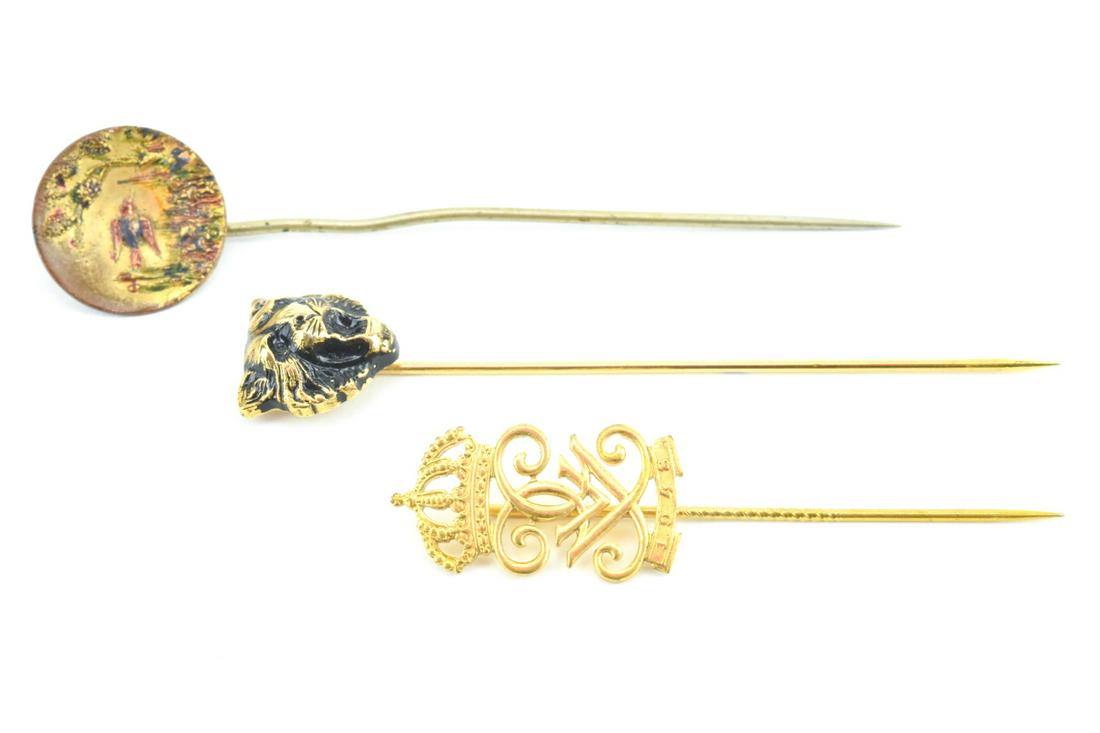 Three Antique / Vintage Gold Tone Stick Pins (1 of 9)
