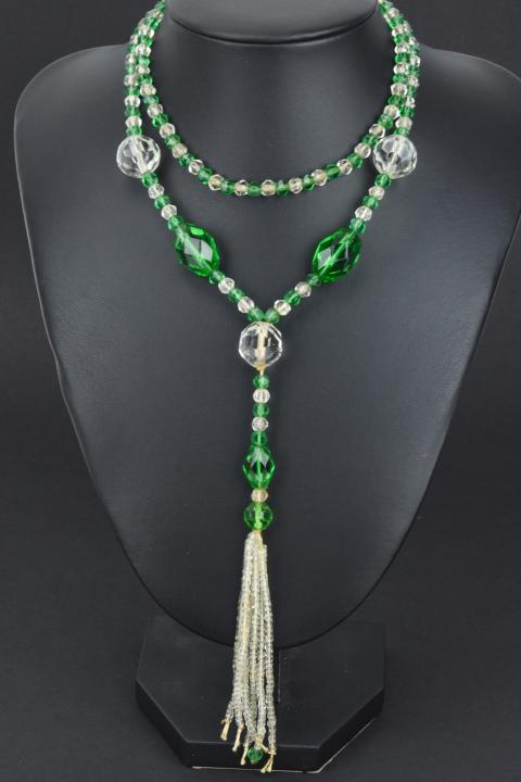 1920s Art Deco Rock Crystal Emerald Glass Necklace (1 of 8)