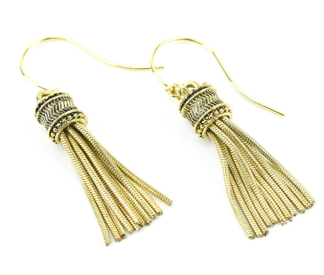 Pair 14KT Yellow Gold Earrings w Tassel Pendants (1 of 6)